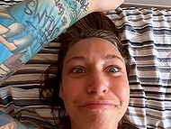 After great cock-riding reverse cowgirl, Polish girl lies down on back and man covers her with sperm 10