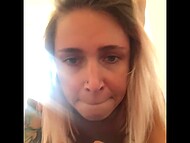 Dude with glasses takes camera to show the result of anal penetration of his blonde girlfriend 8