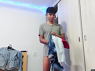 Striptease act filmed on home camera with participation of slender man in the solo porn video 6