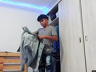 Striptease act filmed on home camera with participation of slender man in the solo porn video 7