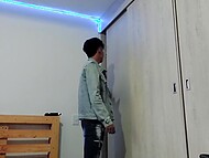 Striptease act filmed on home camera with participation of slender man in the solo porn video 8