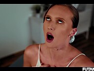 Young girls arw banged by ladyboys whose cum streams splatter right on faces 8