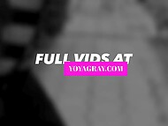 Girl with dark hair spends time with boyfriend in the fresh air and shows what is under the skirt 11