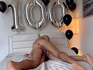 Guy in sexy jockstrap panties gives blowjob and gets fucked in the doggystyle on 100 days anniversary 10