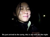 Cute Asian tourist and her boyfriend have sex for the camera in the tent after good safari 6