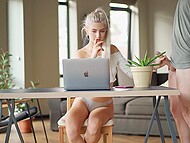 Dude cums into flawless pussy of his beautiful blonde girlfriend after sex by the table 5