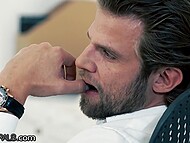 After gentle foreplay with kisses, the stunning long-haired brunette gets fucked hard in the asshole 4