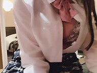 Japanese girl cares about her health, so she wears a medical mask even during sex 4