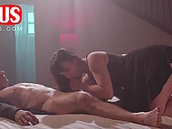Big-breasted MILF in black lingerie gets cunnilingus and a hard dick in her tight but wet vagina 4