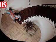 Hottie with curly hair sucks dick and undresses to show her big boobs and get fucked on the stairs 7