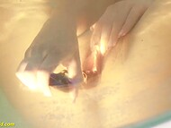 Russian brunette with small tits relaxes in the bathroom using favorite dildo for a gentle masturbation 7