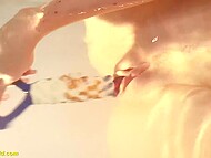 Russian brunette with small tits relaxes in the bathroom using favorite dildo for a gentle masturbation 9