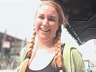 Perverted pig-tailed hottie from UK flashes her nude beauties and even squirts during public masturbation 4