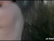 Chubby British MILF flashes assets in public and even gets penetrated with dildo under the bridge 10