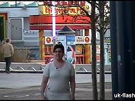 Chubby British MILF flashes assets in public and even gets penetrated with dildo under the bridge 9