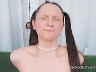 Skinny brunette student with lovely twin tails gets tricked into affair with her old teacher 5