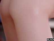 Young blonde bombshell flirts with a black man and wnats to have interracial sex with him in the doggystyle  5