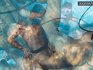 Slim brunette pleases her man with underwater blowjob and takes his dong into her cunt in the pool 11