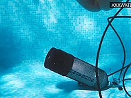 Slim brunette pleases her man with underwater blowjob and takes his dong into her cunt in the pool 5