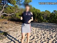 Amateur teen whore flashes her smooth twat and natural perky tits outdoors when posing for the camera 5