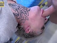 Submissive short-haired slut gags on the master’s stiff cock and moans during hardcore pounding 6