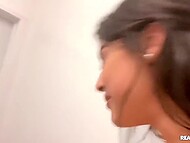 Two frolic chick friends make a video of them fucking a guy in the toilet and playing with pussies at home 7