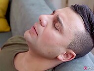Slutty stepmom in stockings saw her son masturbating and took his boner into mouth and vagina till creampie 6