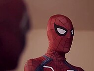 Horny DeadPool sticks dick into redhead’s mouth and drills her twat properly while Spiderman is busy 11