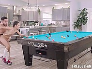 Horny man and tiny teen gal can’t choose among billiards and sex so they get busy doing both things together 5