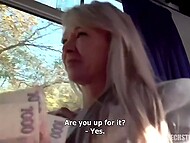 Perverted Czech MILF showed her huge boobs for cash and hot mature let the man fuck her in the bus 5