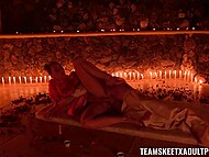 Man sticks his erect pecker into vagina and asshole of Asian style babe and slowly fucks her outdoors 5