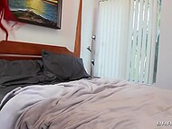 Top-notch redhead in sexy lingerie spreads legs to have her shaved cunt licked and pounded by the male 8