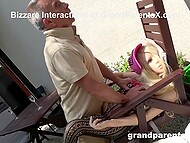 Totally perverted old man sticks cock into mouth and smooth rubber pussy of the realistic sex-doll 8
