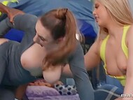 Cock-hungry pornstars share blowing and fucking the black guy's huge pecker till facial in the tent  8