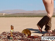 Two horny viking girls play with impromptu sex toys and lick pussies during outdoor photoshoot 7
