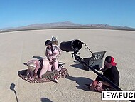 Two horny viking girls play with impromptu sex toys and lick pussies during outdoor photoshoot 8