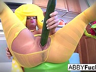 Busty chick in pantyhose Abigail Mac found the biggest cucumber for masturbation in the kitchen 6