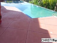 Incomparable inked wench Christy Mack exposes her nude beauties when posing by the pool in compilation 11