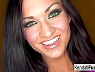 Elegant bitch Kendall Karson demonstrates her sexy body in stockings and in black panties 6