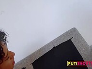 Curly girl barely has time to take off her short shorts before the dick ends up in her ass, smeared with oil 11
