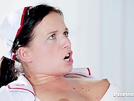 Filthy masseuse lets a horny customer cum into her juicy pussy after hardcore banging on the couch 7