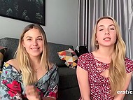Young ladies with blonde hair take off sexy panties and lick trimmed pussies with gentle tongues 4