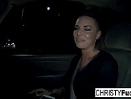 Busty brunette in pantyhose Christy Mack shows her big boobs and oiled ass during sexy show by the pool 11