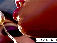 Vivid hussy Charley Chase and her horny girlfriend please each other with passionate lesbian fucking 6