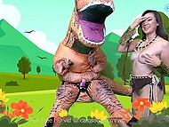 Perverted savage girl Madi Laine masturbates and even blows a dinosaur during her kinky webcam show 9