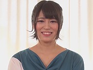Shameless Japanese wench takes off her panties and plays with her hairy beaver for close-up video 6