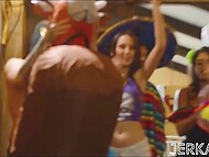 Fabulous Latina ladies Natalia Nix and Sophia Leone please lucky guys with blowjob and ride them in threesomes 5