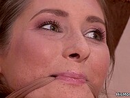 Dude tied his girlfriend up and let his perverted mom dominate the babe and drill her cunt with a vibrator 5
