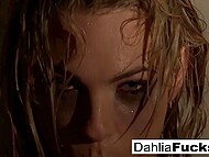 Uninhibited blonde sweetie Dahlia Sky installs a camera in the shower cabin and exposes her nude wet body 6