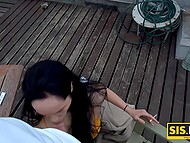 Dark-haired cutie gives outdoor blowjob and satisfies young boyfriend with a fuck in the doggystyle 5